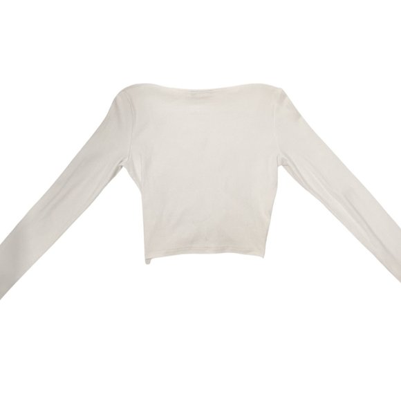 Ruched Ribbed Front Tie Long Sleeve Top - Picture 6 of 6